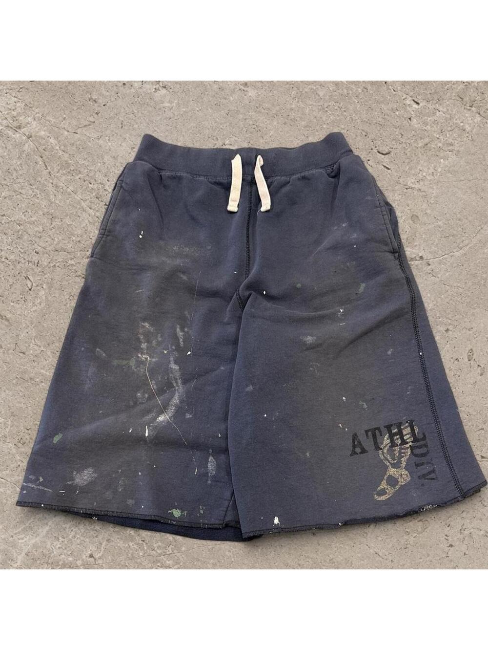 vintage Hanes navy blue sweatshorts with white drawstrings,